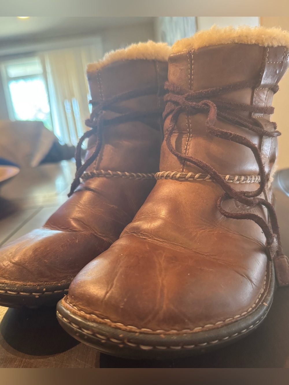 Vintage Ugg Women’s Brown Leather Shearling-Lined Ankle Boots